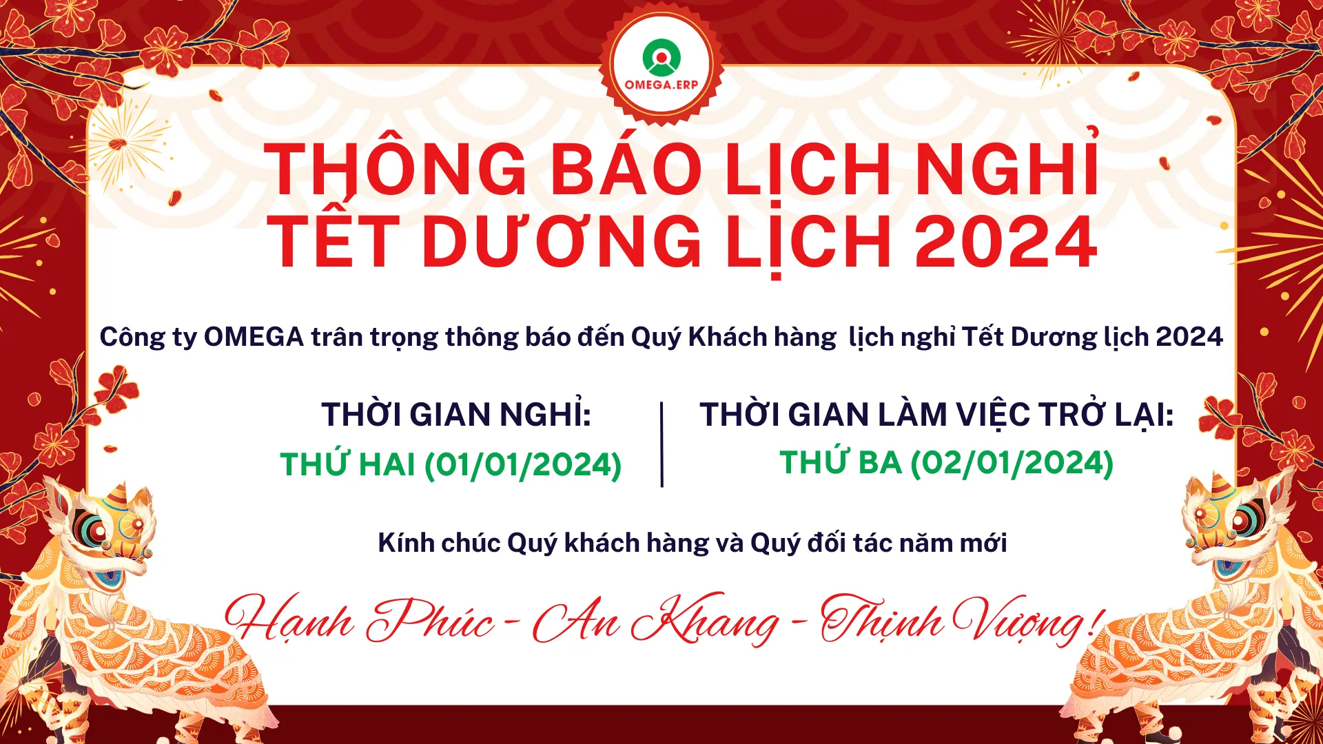 OMEGA Thông báo lịch nghỉ tết Dương Lịch 2024