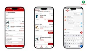 Giao dien Mobile App Dat hang Truy van don hang Chatbox