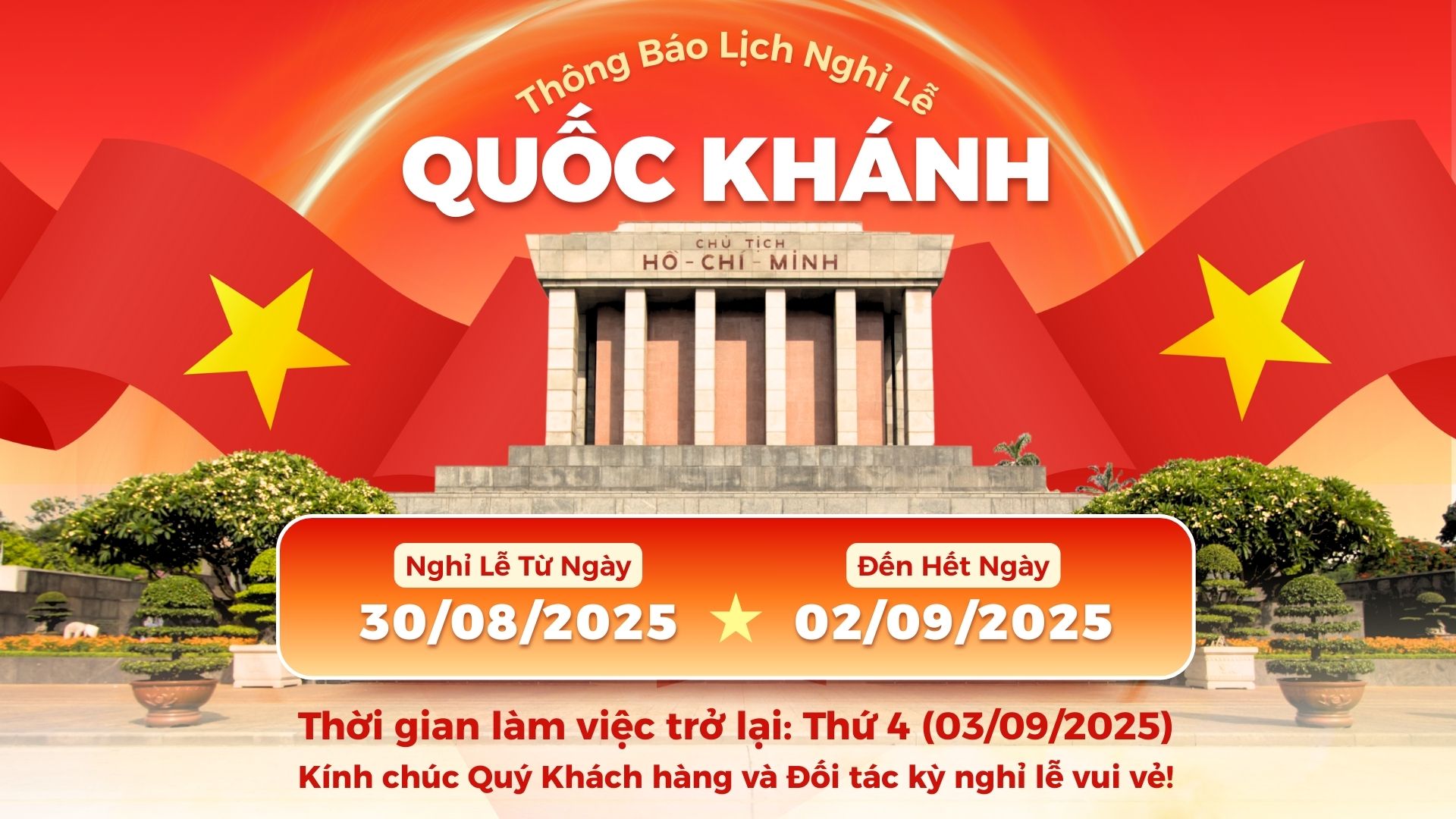 Omega thông báo lịch nghỉ lễ 2/9